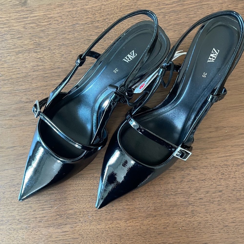 Zara Black Patent Slingback 5M New